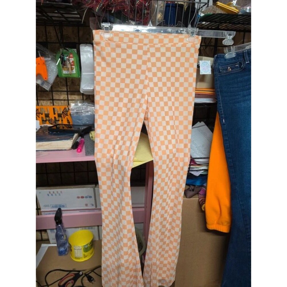 Altered State orange and white checkered legging , with flair bottoms (nwt) M